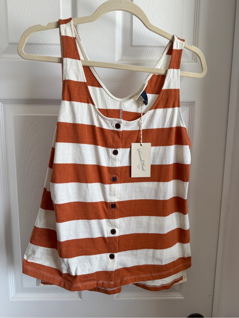 Universal Thread Rust & White Striped Button Tank - Picture 1 of 4